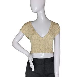 Bebe Women Crop Top Short Sleeve Gold and Silver Knit Size M